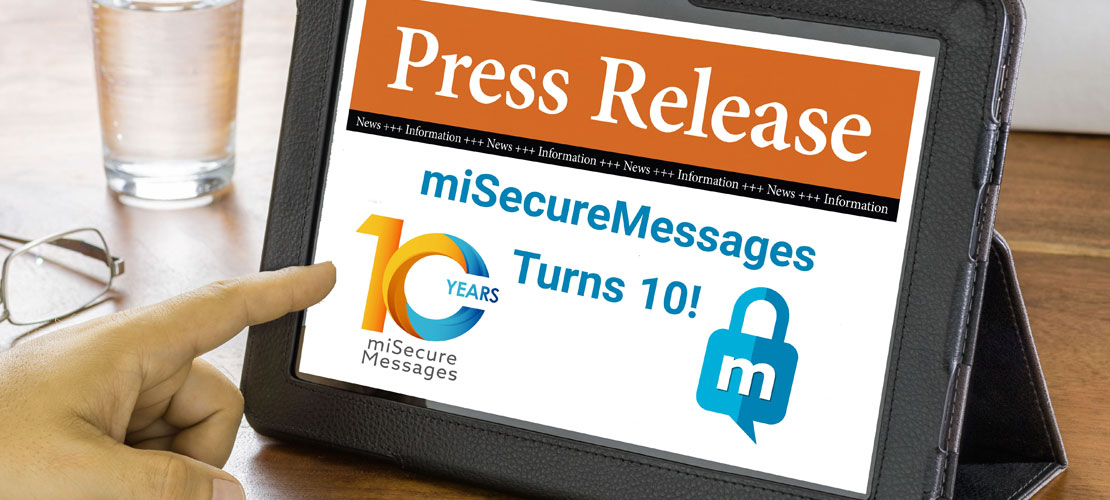 A person reads the miSecureMessages press release on their tablet.